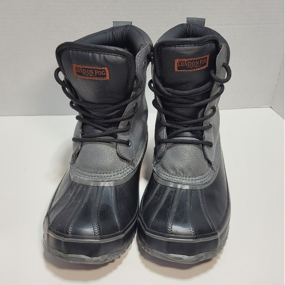 London Fog Ashford Mens 8M Black Grey Insulated Leather Duck Winter Boots PG5510